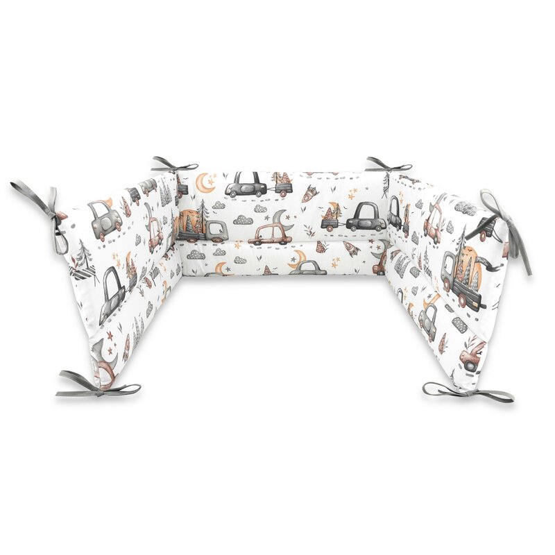 Aparatoare pentru patut din bumbac, 180x30 cm, Cars Grey, MimiNu