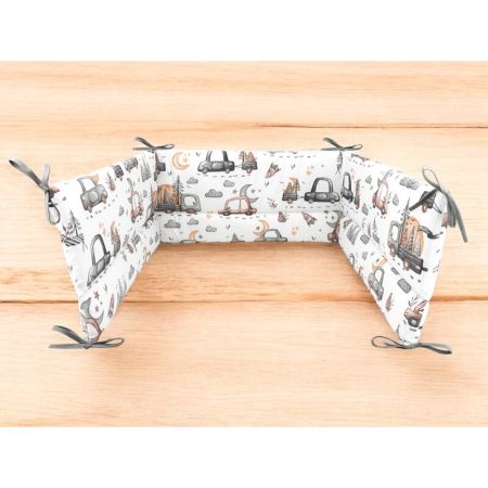 Aparatoare pentru patut din bumbac, 180x30 cm, Cars Grey, MimiNu 746147