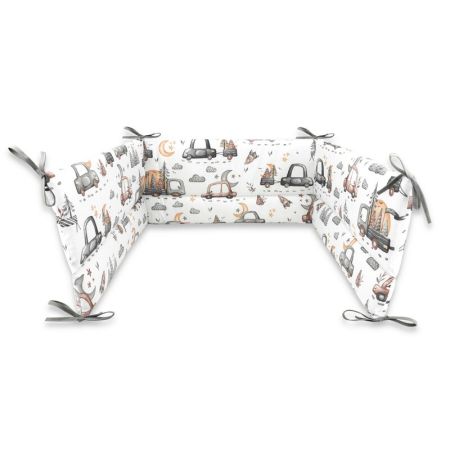 Aparatoare pentru patut din bumbac, 180x30 cm, Cars Grey, MimiNu