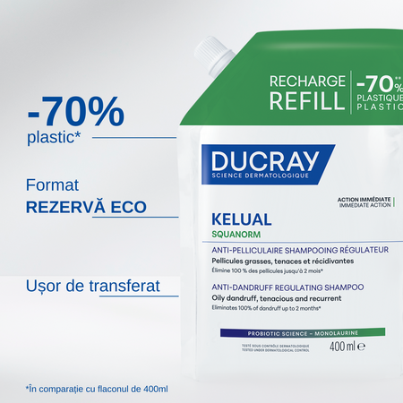 Rezerva sampon antimatreata grasa Kelual Squanorm, 400 ml, Ducray 746277