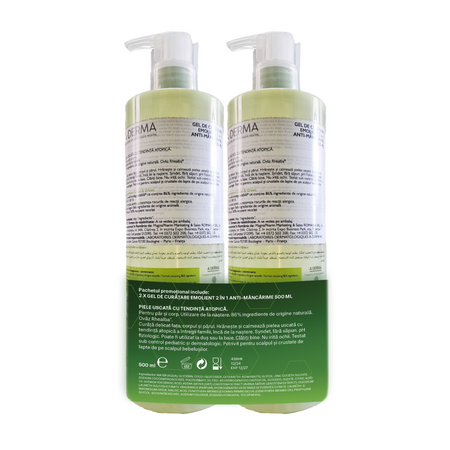 Pachet Gel de curatare 2-in-1 piele uscata cu tendinta atopica Exomega Control, 2x500 ml, A-Derma 746311