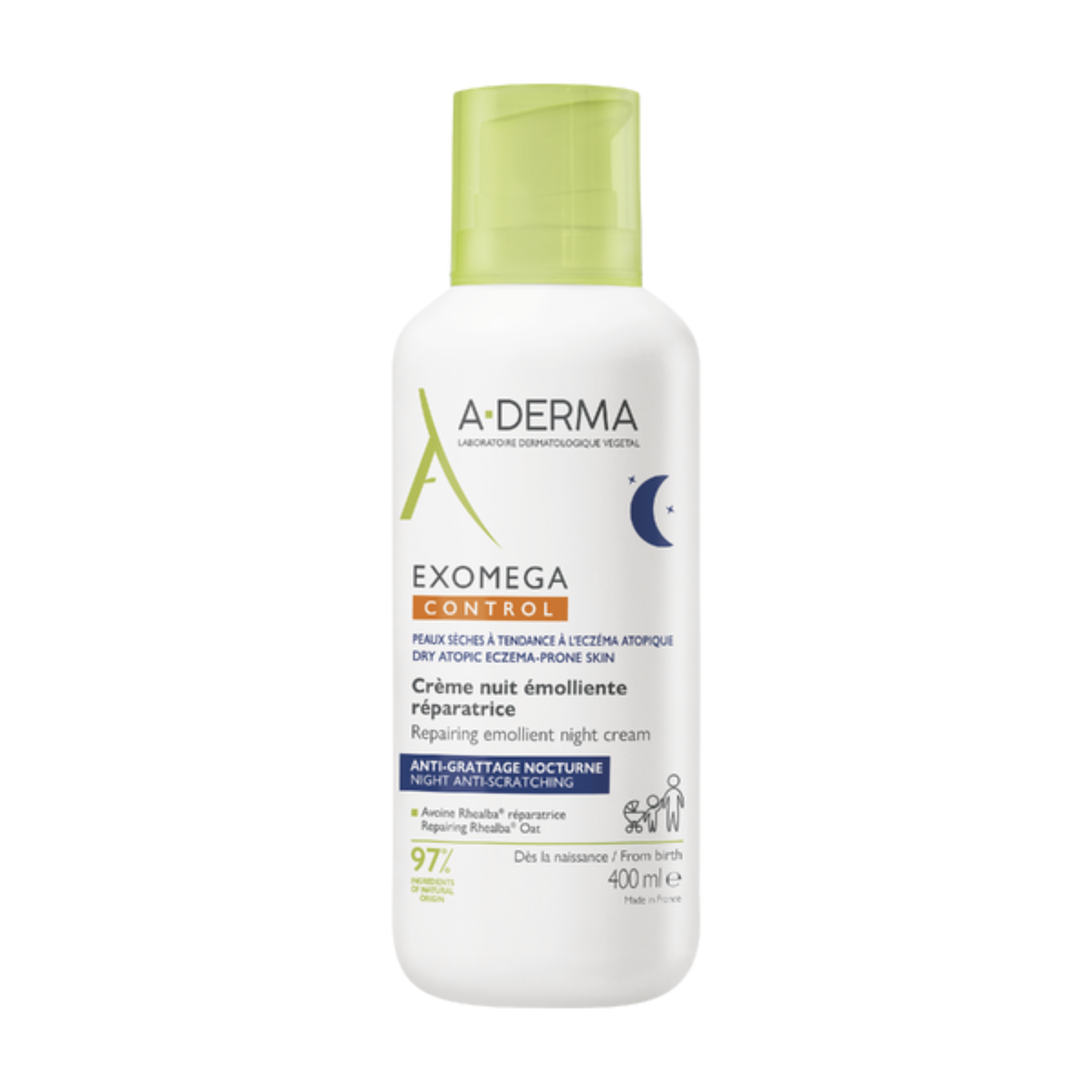 Crema de noapte emolienta reparatoare, piele uscata, atopica Exomega Control, 400 ml, A-Derma