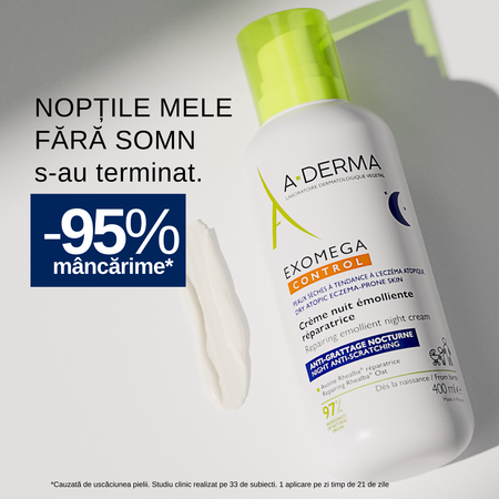 Crema de noapte emolienta reparatoare, piele uscata, atopica Exomega Control, 400 ml, A-Derma 746315