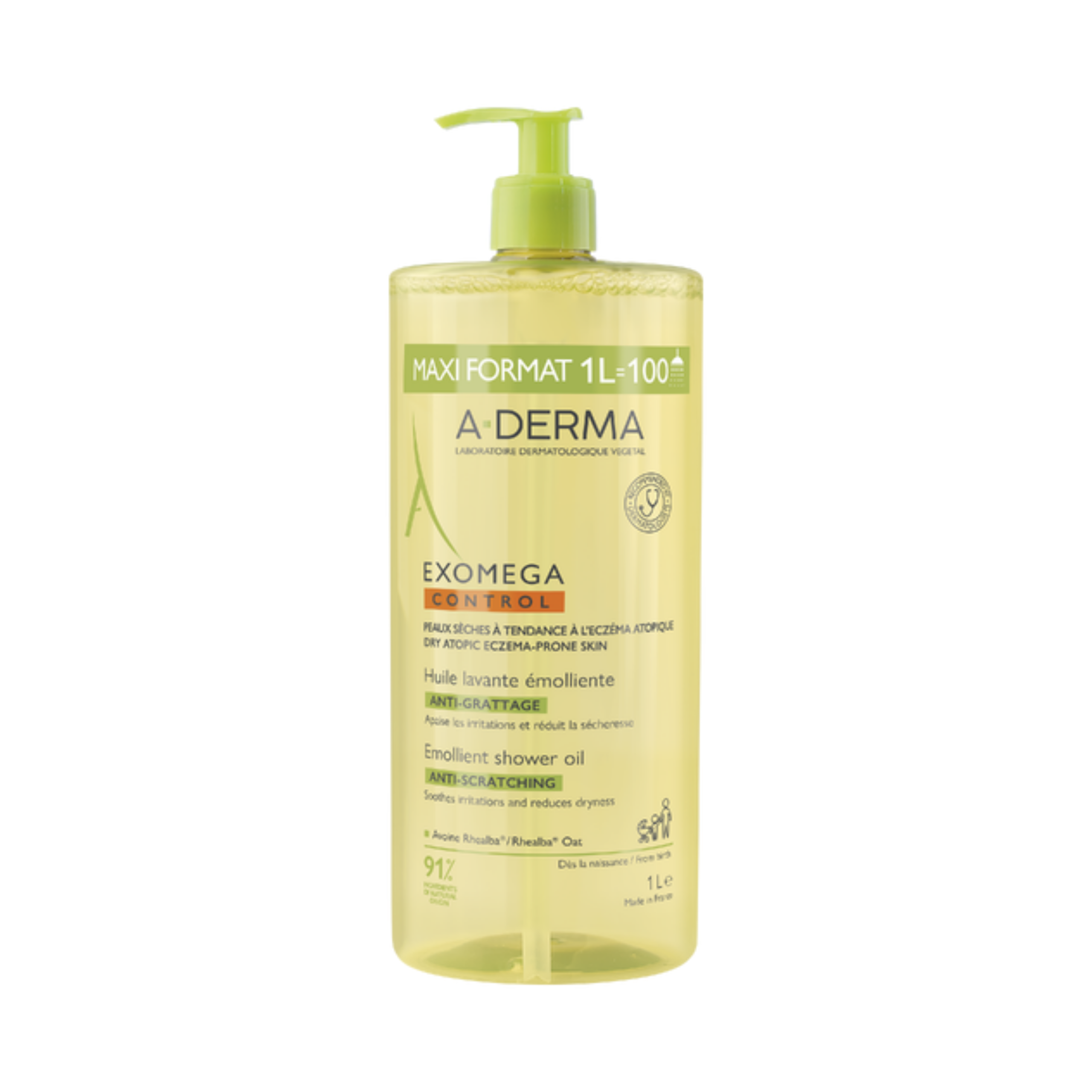 Ulei de dus emolient, piele uscata, piele atopica Exomega Control, 1 litru, A-Derma