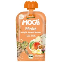 Piure Bio cu piersici, banane, mere, fructul pasiunii si ovaz, 1 an+, 100 g, Mogli