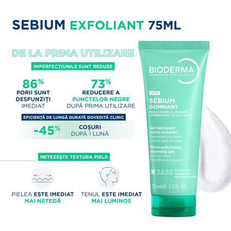 Gel exfoliant Sebium, 75 ml, Bioderma 793996