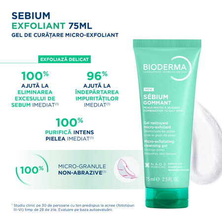 Gel exfoliant Sebium, 75 ml, Bioderma 793997