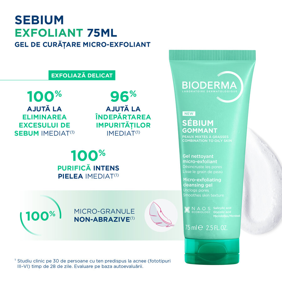Gel Exfoliant Sebium, 75 ml, Bioderma