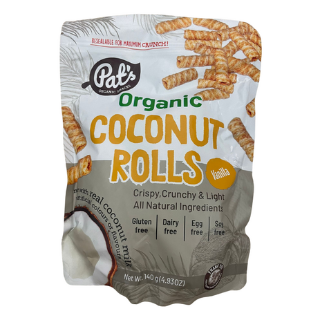 Rulouri crocante organice din nuca de cocos cu vanilie, 140 g, Pat’s