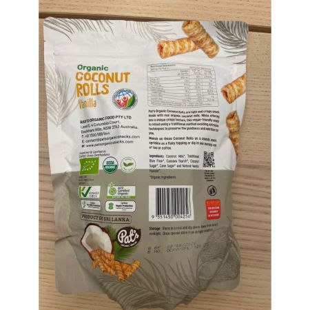 Rulouri crocante organice din nuca de cocos cu vanilie, 140 g, Pat’s 747349