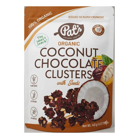 Gustare crocanta organica din nuca de cocos cu ciocolata, 140 g, Pat’s
