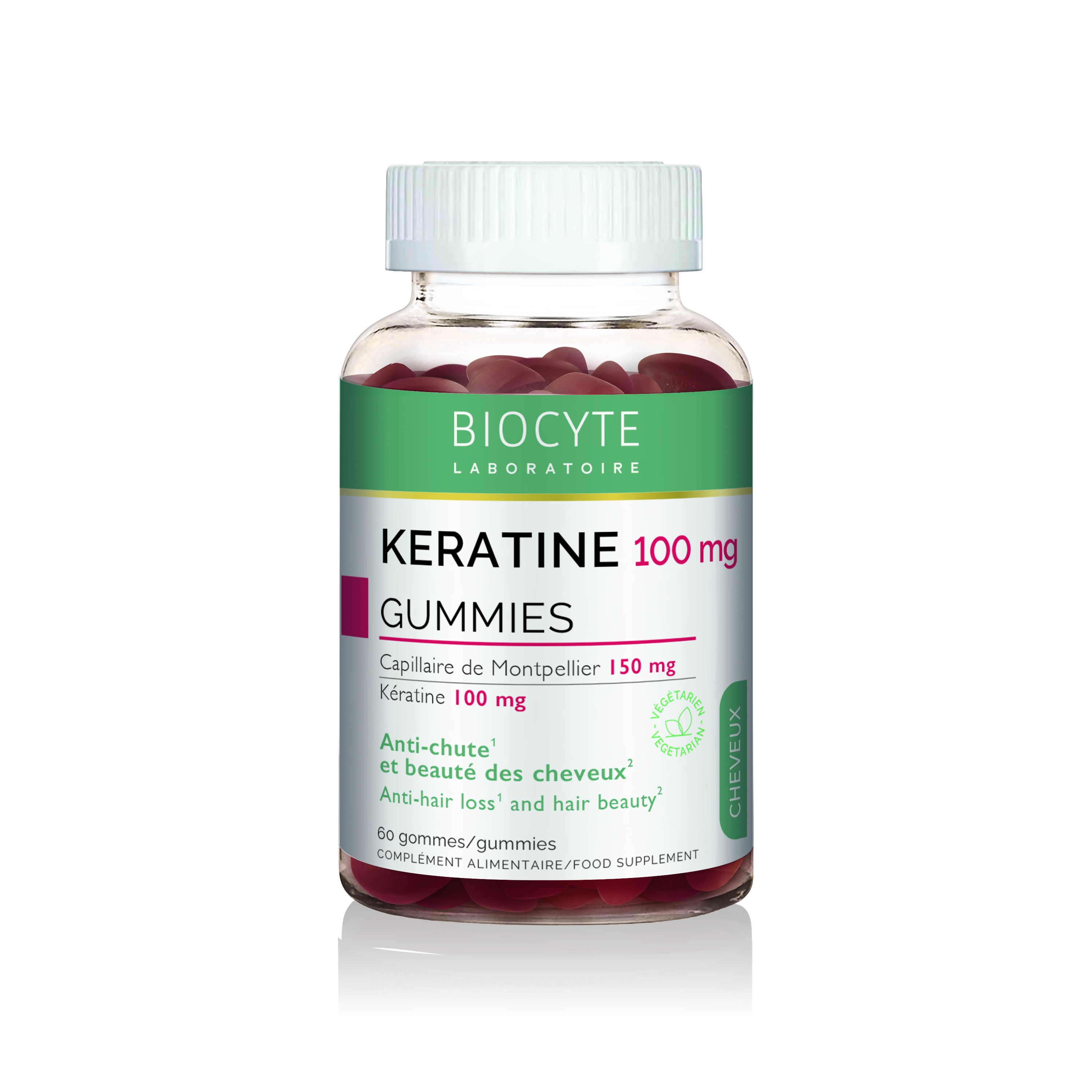 Supliment alimentar pentru par Keratine Gummies, 60 jeleuri, Biocyte