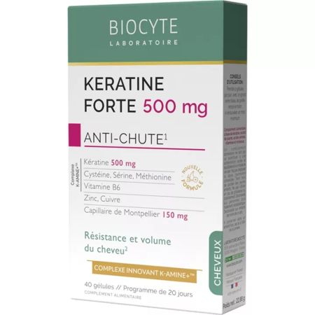 Supliment pentru cresterea parului Keratine Forte, 500 mg, 40 capsule, Biocyte