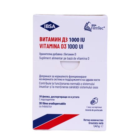 Vitamina D3, 1000IU, 30 filme orodispersabile, Ibsa 748327