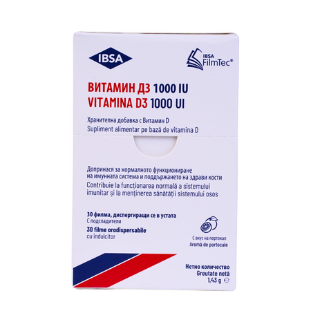 Vitamina D3, 1000IU, 30 filme orodispersabile, Ibsa 748327