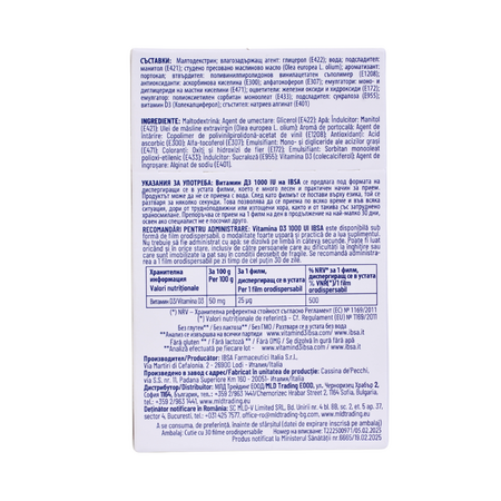 Vitamina D3, 1000IU, 30 filme orodispersabile, Ibsa 748328