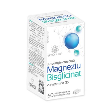 Magneziu Bisglicinat cu Vit B6, 60 capsule vegetale gastrorezistente, BioSunLine