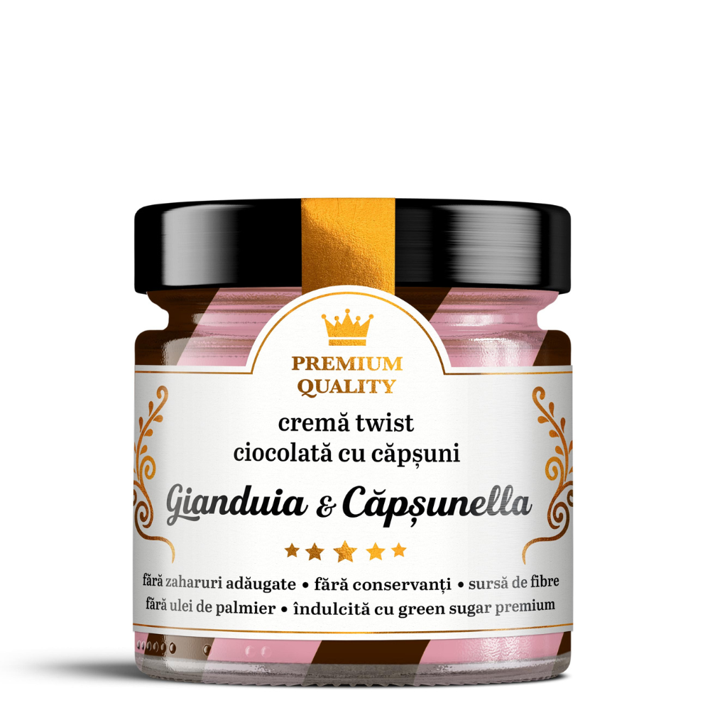 Crema twist ciocolata si capsuni, Gianduia si Capsunella, 250 g, Secretele Ramonei