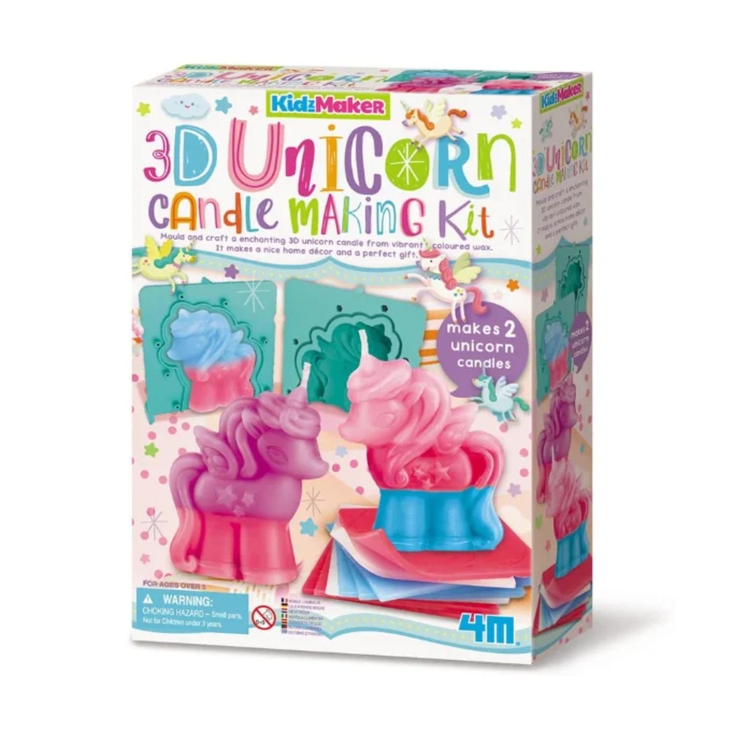Kit creativ - Creeaza lumanari 3D cu unicorn Kidzmaker, 5 ani+, 4M