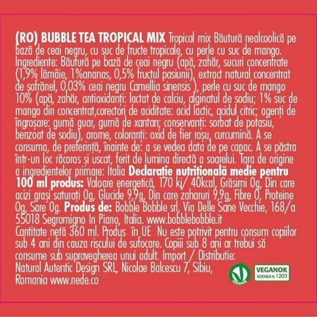 Bautura pe baza de ceai, Tropical Mix, 360 ml, BOB Bubble tea 749050