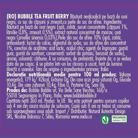 Bautura pe baza de ceai, Fruit Berry, 360 ml, BOB Bubble tea 749053