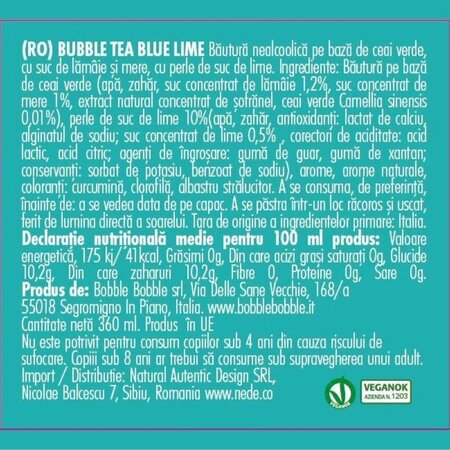Bautura pe baza de ceai, Blue Lime, 360 ml, BOB Bubble tea 749055