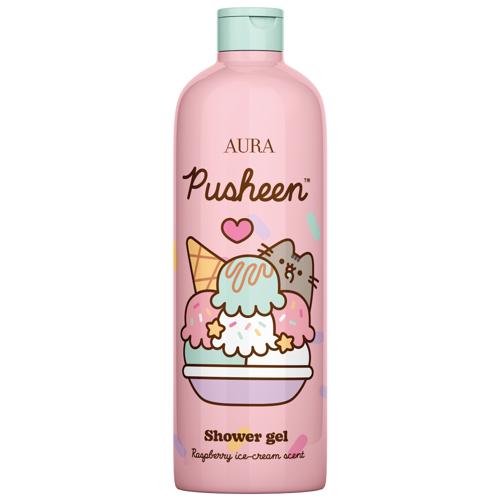 Gel de dus Pusheen, Inghetata zmeura, 500 ml, Aura