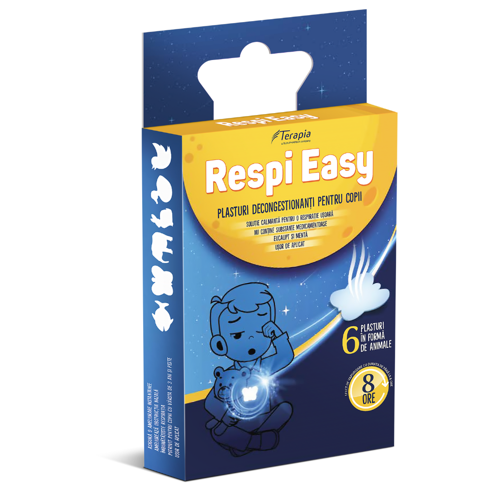 Plasturi decongestionanti pentru copii Respi Easy, 3 ani+, 6 bucati, Terapia