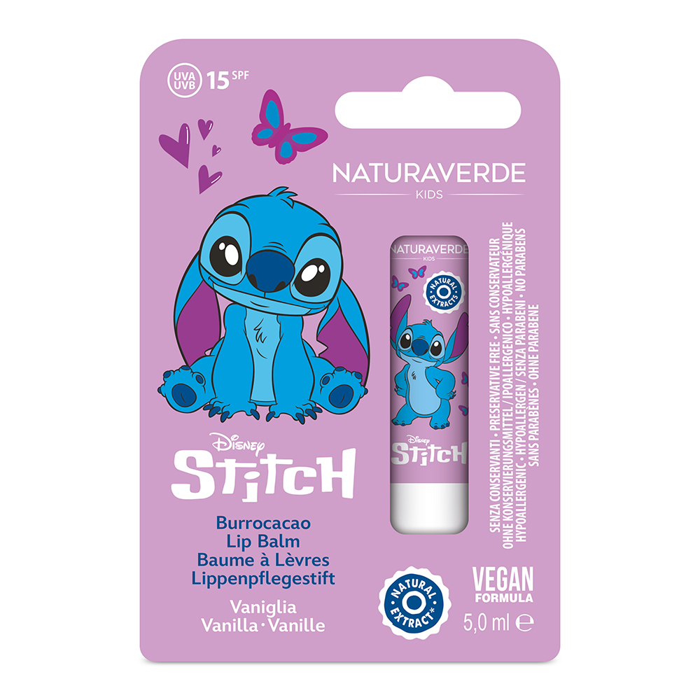 Balsam de buze cu aroma de vanilie, SPF15, Stitch, 3 ani+, 5 ml, Naturaverde