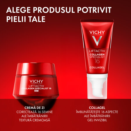Gel matifiant pentru iluminarea si hidratarea tenului Collagel Liftactiv Collagen Specialist 16, 50 ml, Vichy 749938