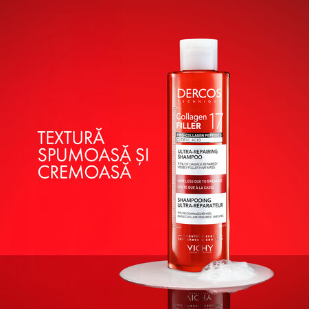 Sampon ultra reparator pentru par deteriorat si fragil Dercos Collagen 17 Filler, 200 ml, Vichy 749908