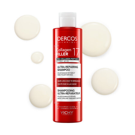 Sampon ultra reparator pentru par deteriorat si fragil Dercos Collagen 17 Filler, 200 ml, Vichy 749902