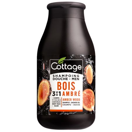 Sampon & gel de dus pentru barbati, Amber Wood, 250 ml, Cottage