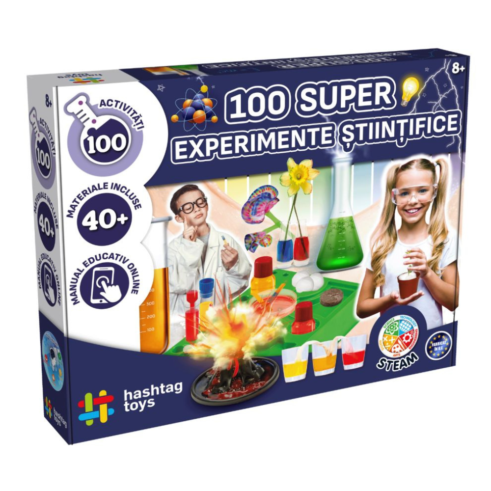 Set 100 Super Experimente Stiintifice, 8 ani+, Hashtag Toys