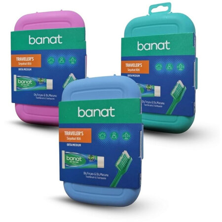 Set de calatorie in etui, Diverse Culori, Periuta de dinti + Pasta de dinti 15 ml, Banat 750369