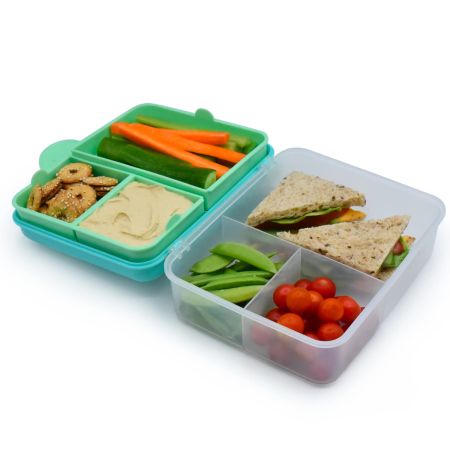 Cutie pentru pranz cu 2 niveluri si tacamuri Bento, Blue Mint Lime, Melii 750856