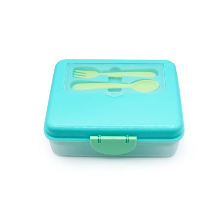 Cutie pentru pranz cu 2 niveluri si tacamuri Bento, Blue Mint Lime, Melii 750846