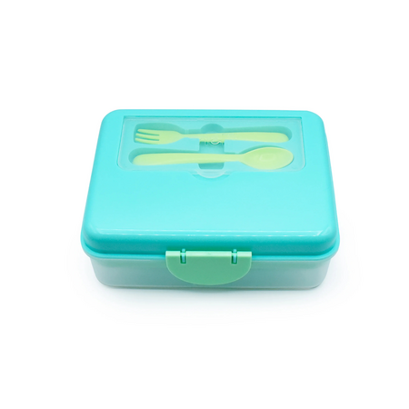 Cutie pentru pranz cu 2 niveluri si tacamuri Bento, Blue Mint Lime, Melii 750846