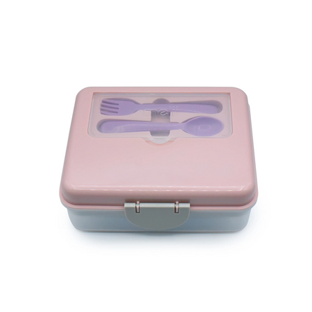 Cutie pentru pranz cu 2 niveluri si tacamuri Bento, Pink Purple Grey, Melii 750849