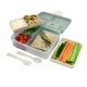 Cutie pentru pranz cu 2 niveluri si tacamuri Bento, Sage with Blue Flowers, Melii 750859