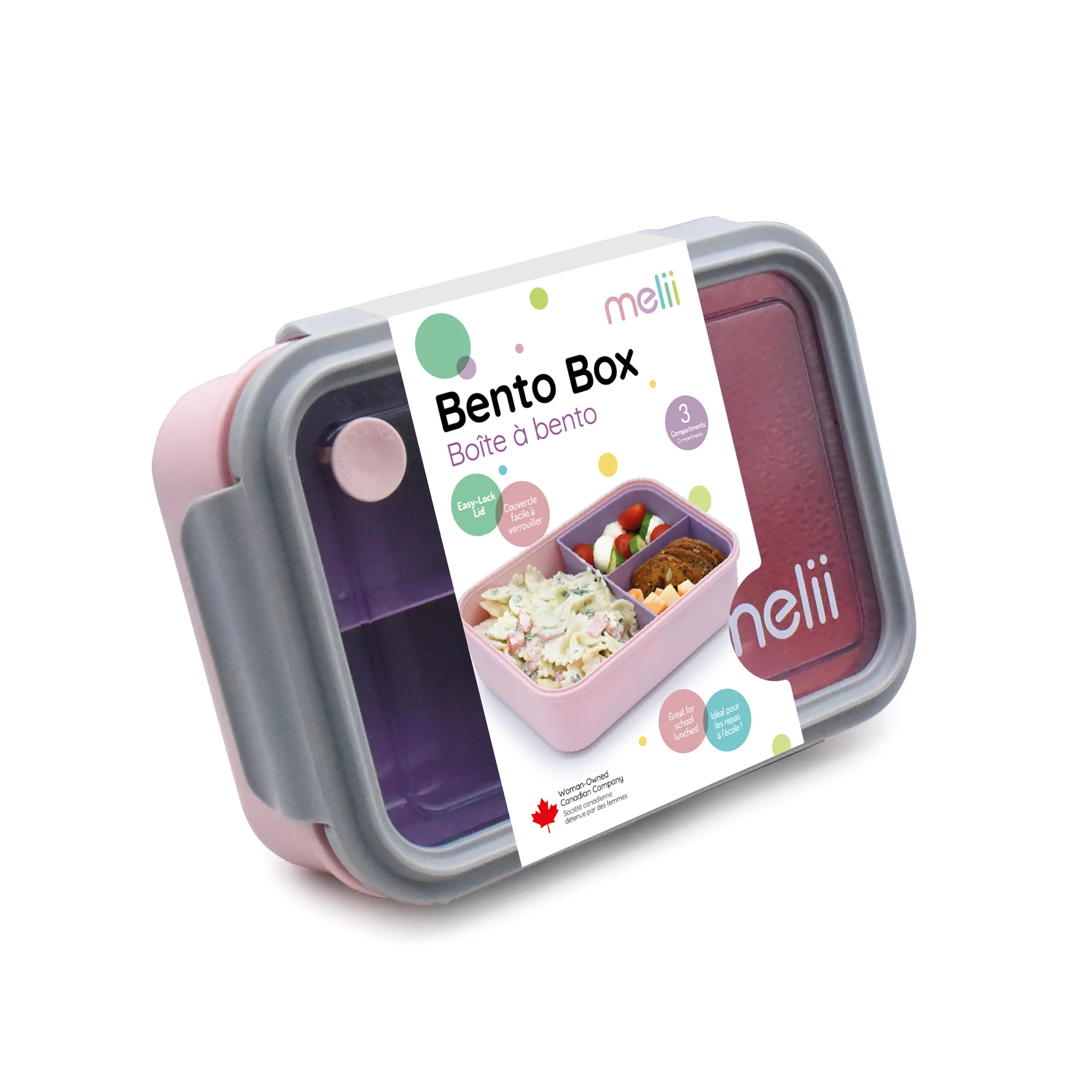 Cutie pranz cu compartiment detasabil Bento, Pink Purple Grey, 880 ml, Melii