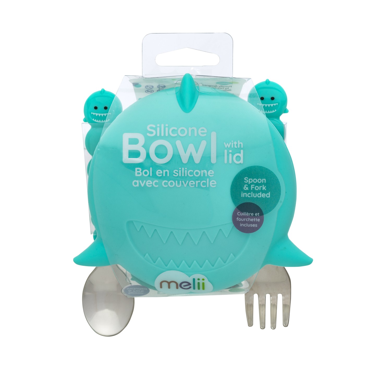 Castronel din silicon cu capac si tacamuri, Rechin, Melii