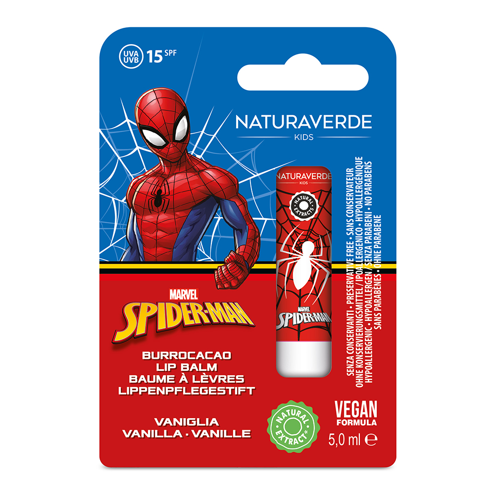 Balsam de buze cu SPF 15, Spiderman, Vanilie, 3 ani+, 5 ml, Naturaverde