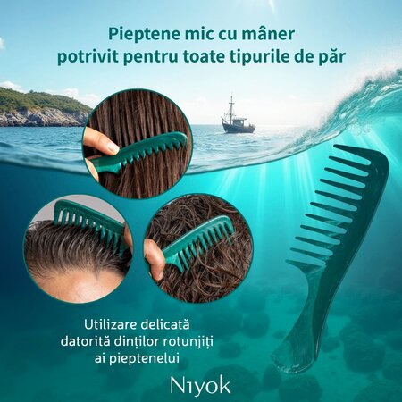 Pieptan mic cu maner pentru par drept, ondulat sau usor cret, Niyok 819524