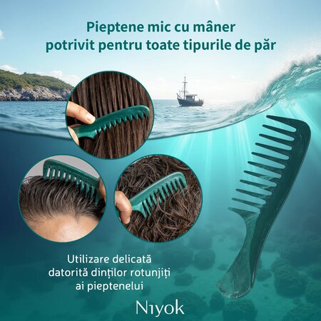 Pieptan mic cu maner pentru par drept, ondulat sau usor cret, Niyok 751095