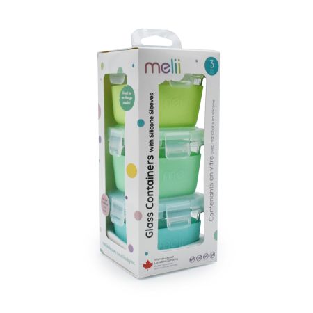 Set 3 recipiente din stiicla cu husa antiderapanta, Blue/Mint/Lime, Melii