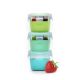 Set 3 recipiente din sticla cu husa antiderapanta, Blue/Mint/Lime, 3 x 160 ml, Melii 751189
