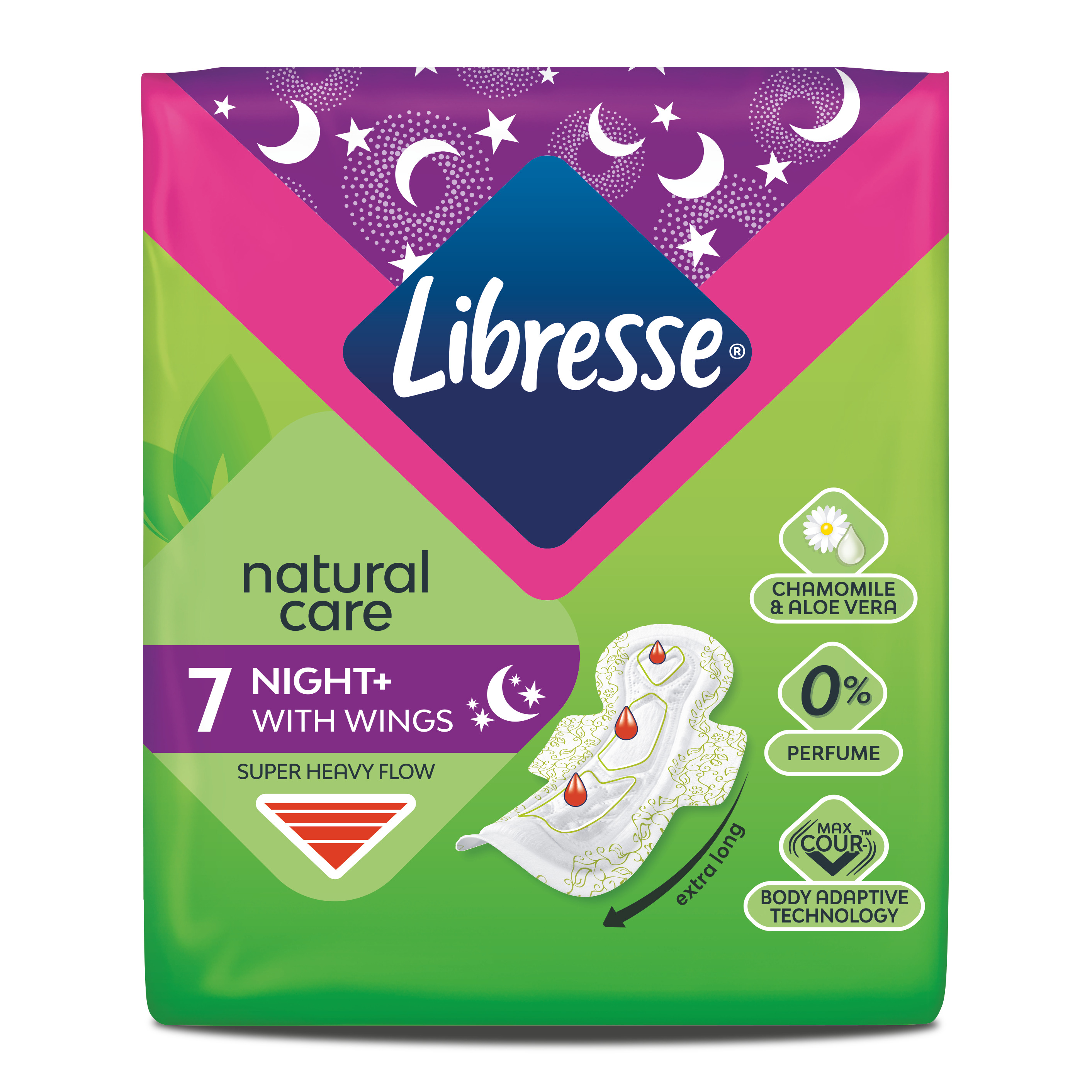 Absorbante de noapte Natural Care Maxi Night, 7 bucati, Libresse