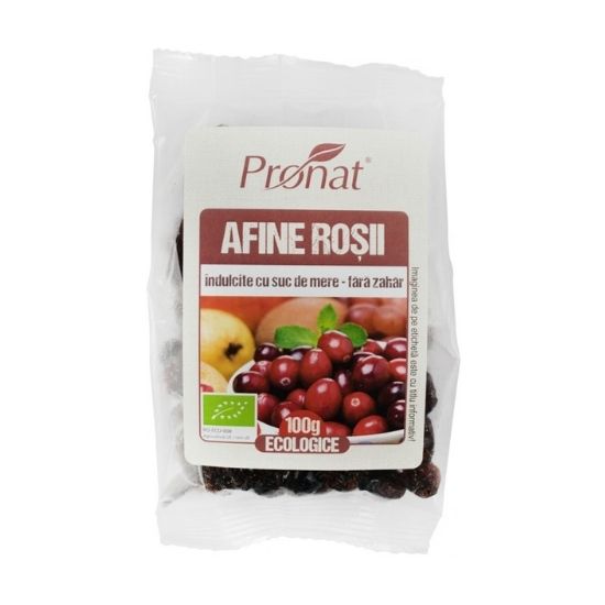 Afine rosii Bio indulcite cu suc de mere fara zahar, 100 g, Pronat