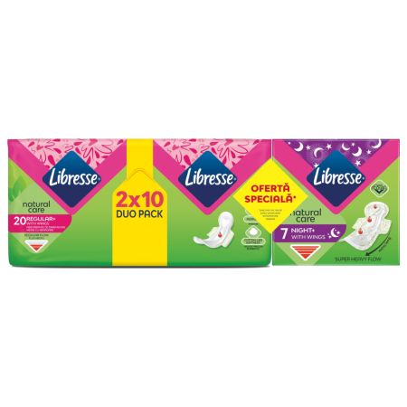 Pachet Absorbante Natural Care Duo + Natural Care Night, 7+20 bucati, Libresse